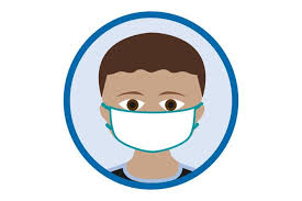 Cartoon graphic of a face with a mask covering the mouth 